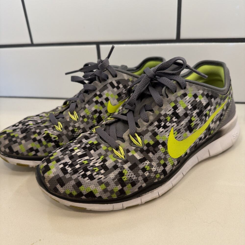 Nike Free 5.0 TR Fit 5 Print Running Shoes Womens 6.5 Sneakers Neon Green Gray